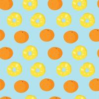 Seamless pattern with orange and pineapple slices on light blue background in flat design style. vector