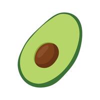 Flat illustration of a half avocado with a green interior and brown seed in center. vector