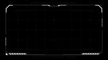 Futuristic Digital Stream Frame Design on Black Background. Cyberpunk Overlay Screen Template with White Lines. vector