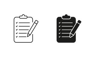 Business Contract Page Symbol. Signature On File Sign. Paper Document With Pen Line and Silhouette Icon Set. Write Check List Pictogram. Editable Stroke. Isolated Illustration vector