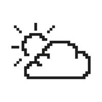 Partly Cloudy Icon In Pixel Art. Pixelated Cloud and Sun Symbol for Weather Forecast. Isolated Illustration vector