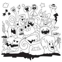 Hand Drawn Doodle with Playful Monsters and Fun Expressions vector