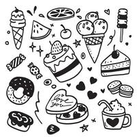 Hand Drawn Doodle of Sweets and Desserts with Cakes and Ice Cream vector