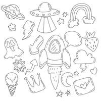Minimalist Hand Drawn Doodle with Space, UFO, and Fun Elements vector