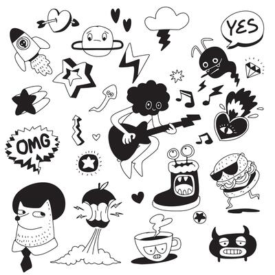 Hand Drawn Doodle with Quirky Characters and Fun Elements