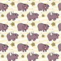 Cute Grumpy baby hippo bouncy pig seamless pattern cartoon character isolated on background vector