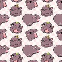 cute grumpy baby pygmy hippo moo deng cartoon seamless pattern isolated on background vector