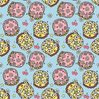Groovy Retro Vintage Cake seamless pattern hand drawn doodle isolated on background vector