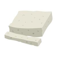 flat piece of rectangular feta cheese is sliced, highlighted on white. A whole piece of pressed dairy product with sliced long slices. White Greek curd cheese made from sheep's milk, beans vector