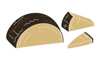 Hard cheese parmesan or pecorino Insulated set of half circle and triangular pieces conveniently sliced, illustration highlighted on a white background. For the menu of dairy products, cafes vector