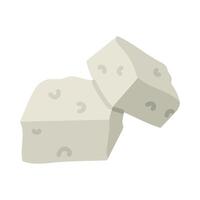 flat feta cheese in the form of rectangular cubes, highlighted on white. Milk porous product, several cubes, slices in a group. White Greek curd cheese made from sheep's milk, beans vector