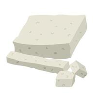 a flat piece of rectangular feta cheese, highlighted on white. A whole piece of pressed dairy product with sliced slices and cubes. White Greek curd cheese made from sheep's milk or milk beans vector