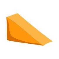 illustration of a piece of cheddar cheese. An orange triangular piece of hard cheese is painted sideways in a flat realistic style. A large piece for slicing dairy product. Cheese Triangle vector