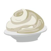 flat illustration of a mascarpone cheese dairy product in a bowl. An airy dairy product for sweets. A simple drawing for the design of a culinary website and applications, logo, application vector