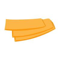 illustration showing thinly sliced piece cheddar cheese. Rectangular slices orange hard cheese, sliced. In flat and realistic style. Snacks from dairy products with thin slices. isolated group vector