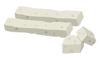 flat slices and cubes of rectangular-shaped feta cheese are sliced, highlighted on white. Milk porous product with sliced long slices and cubes. White Greek curd cheese made from sheep's milk, beans vector