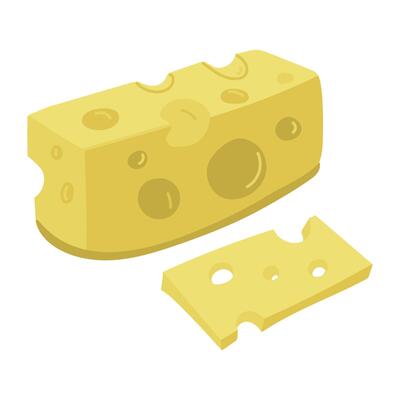 maasdam, piece with a slice of hard yellow cheese with holes on a dark background. illustration. Porous masdam in a flat realistic style. Ideal for posters and banners, cafe menus and shops