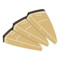 Hard parmesan or pecorino cheese, sliced triangular pieces in a dark package lying together, illustration of a group isolated on a white background. For the menu of dairy products, cafes vector