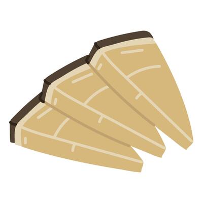 Hard parmesan or pecorino cheese, sliced triangular pieces in a dark package lying together, illustration of a group isolated on a white background. For the menu of dairy products, cafes