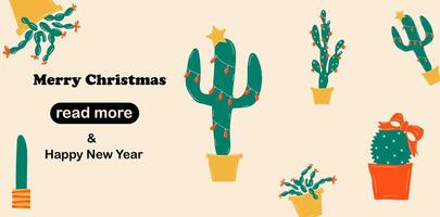 Web page design template. Christmas cactus vector