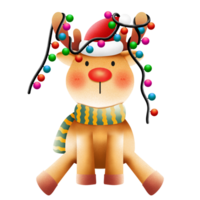 Cute cartoon Reindeer with Christmas celebration illustration watercolor by hand drawn png