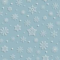 Seamless pattern with snowflakes and stars with shadow on a blue background. Christmas background, winter illustration vector