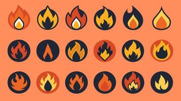 Set of Fire Flames and Flame Symbols with Colorful Burning Elements vector