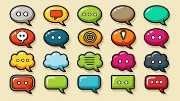 Empty Comment Speech Bubble. Cartoon Text Box for Message, Comic sticker. Doodle speaker comments. Balloon and cloud elements illustration. vector