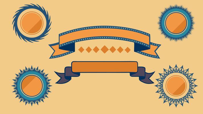 Flat Style Ribbon Banners Set Colorful Starburst Labels and Vintage Ribbon Elements