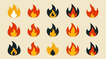 Fire Flames Icon Set with Colorful Flame Symbols and Hot Flaming Elements Collection vector