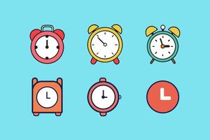 Timepiece Collection with Wristwatch Pocket Watch Alarm Clock Stopwatch and Wall Clock Icons in Various Styles vector