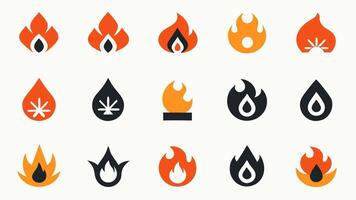 Collection of Fire Flames and Flaming Symbols in a Colorful Icon Set vector