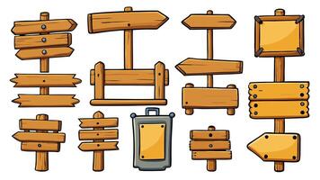 Wooden Signboards Set in 3D Realistic Style with Detailed Wood Texture Design vector