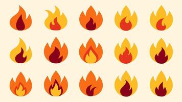 Fire and Flame Symbol Collection Colorful Burning Elements in a Flames Icon Set vector