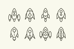 Minimal rocket and spaceship line stroke illustration icon set design with various style vector