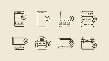 Smart device with wifi access or connection represent line illustration icon set design vector