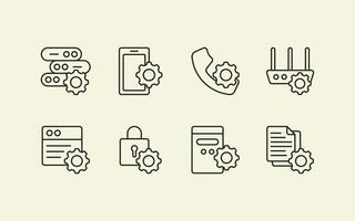 Setting gear line illustration icon set with various digital and analogue device and document vector
