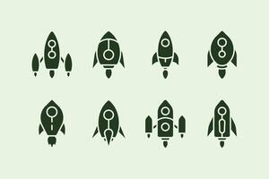 Rocket and spaceship flat field illustration icon set design with various style vector