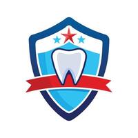 Dental logo template icon, realistic simple tooth badge with copy space vector