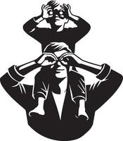 A man and a child are looking through binoculars vector