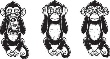 Three monkeys with different expressions vector