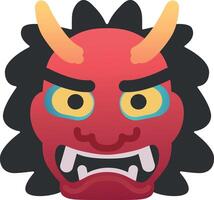 A red demon mask with horns and a yellow tongue vector