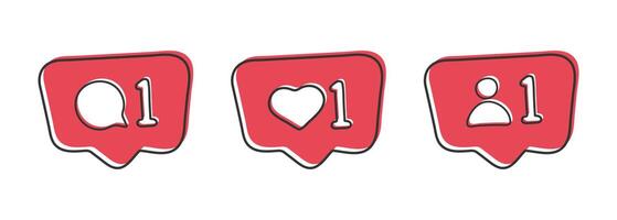 Three red speech bubbles with the words i love and heart vector