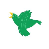 a green bird with a yellow beak that says the word on it. vector