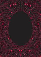 a black and pink floral frame with a round frame and a black background with a place for text. vector