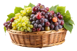 Lots of grape in a basket isolate on transparency background png