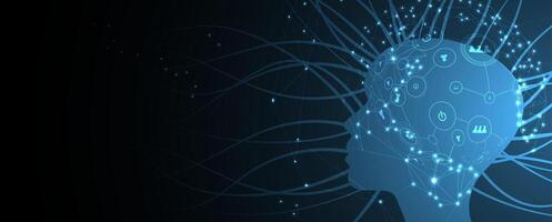 The brain is connected to a network of dots vector