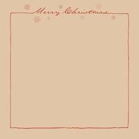 Merry Christmas rectangle frame with snowflake hand drawn childish style on cream color background graphic illustration. Merry Xmas greeting card square template. vector