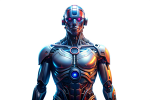 A humanoid cyborg with a bionic of a futuristic sci-fi AI cyber computer isolate on transparency background png