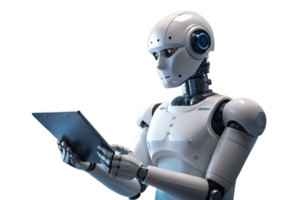 Ai robot using tablet with AI artificial intelligence technology png